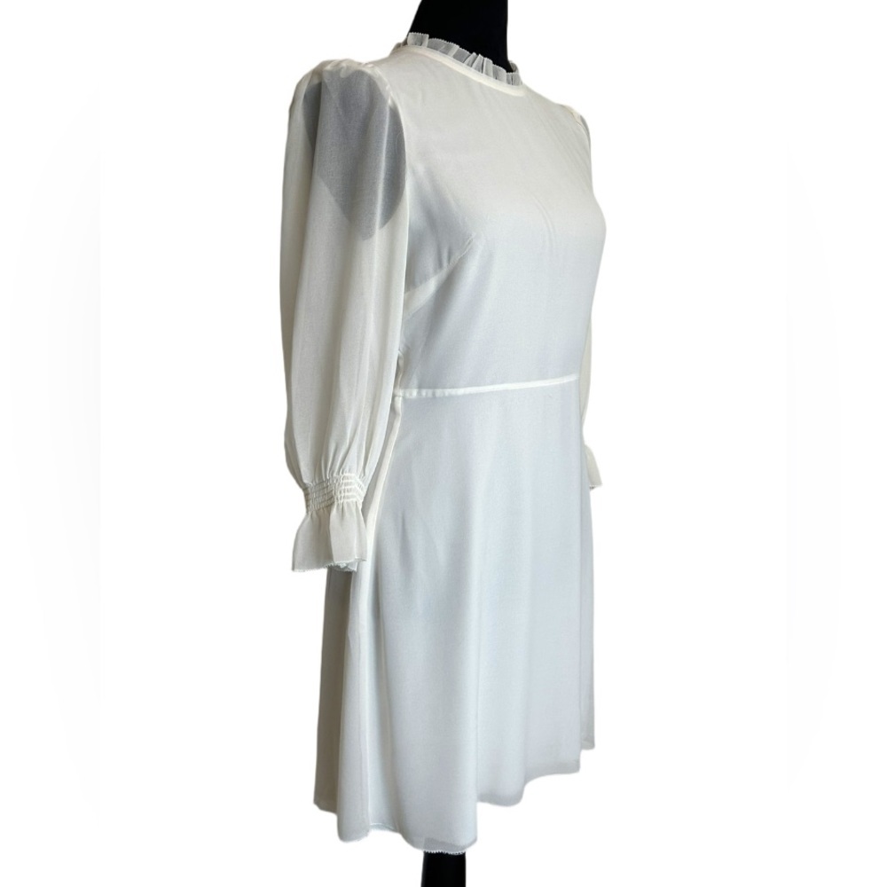 Wilfred Woman’s 4 White Sheer Swept Dress With Puff Sleeve & Ruffled Neckline - Picture 7 of 16